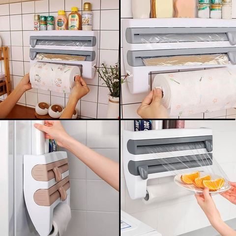 Dispensador 4 en 1 para Cocina: Papel, Aluminio y Cortador Integrado